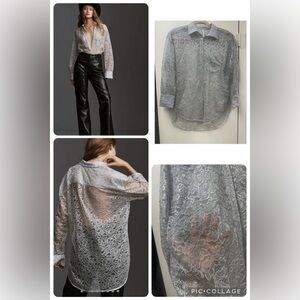Anthropologie | Metallic Lace Buttondown | Size: XXSP